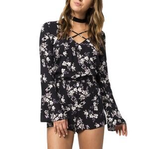 SOCIALITE  Floral Black Blossom Romper Women's Size Size XS NWOT